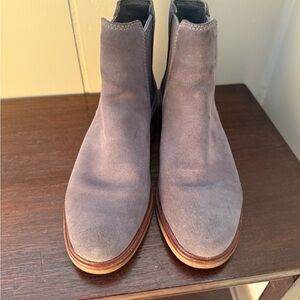Clarks Gray suede women’s ankle Boots, size 6